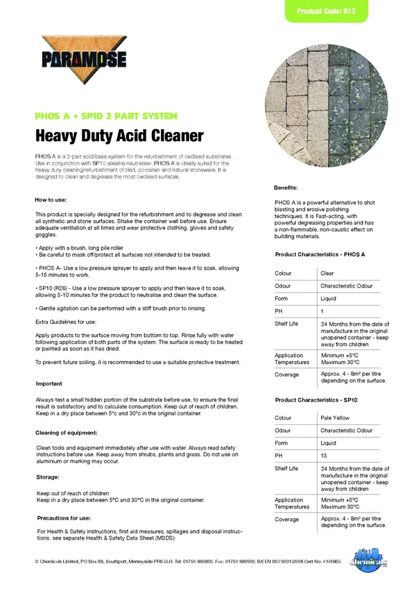 PHOS A Acid Cleaner Datasheet PDF 